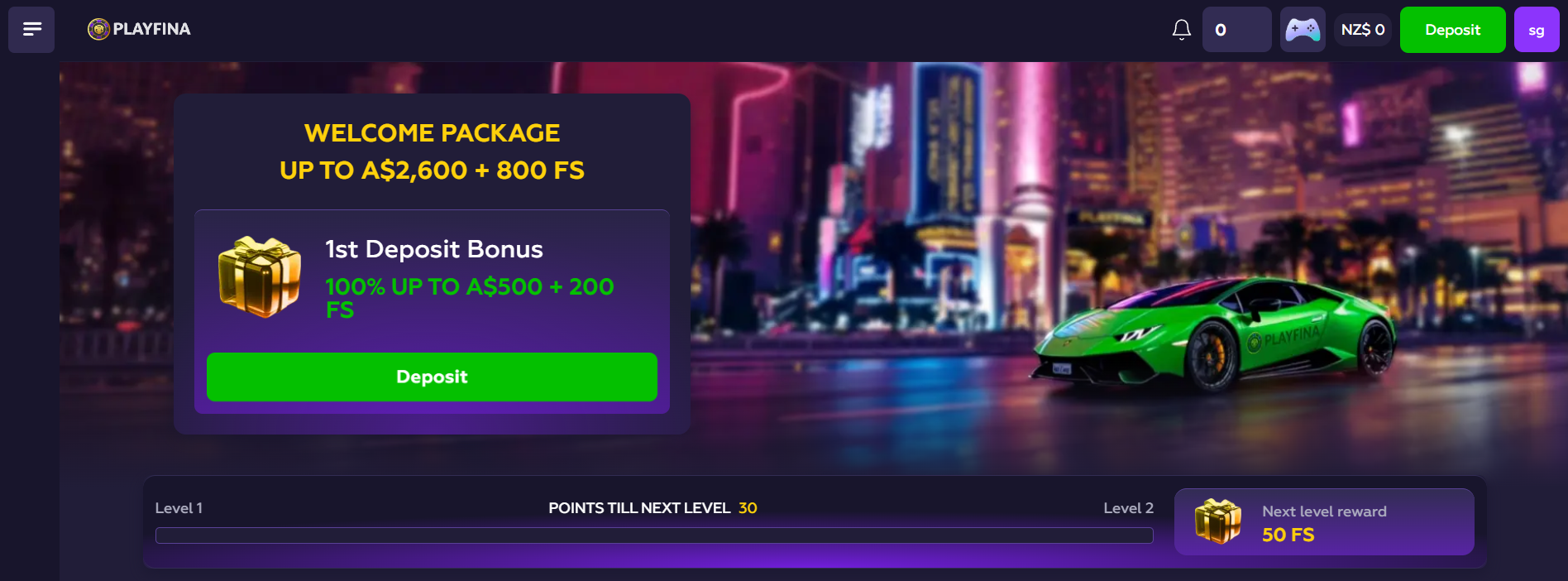 Playfina Casino interface