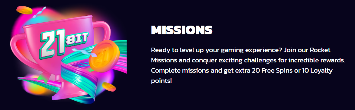 21Bit Casino daily missions and rewards