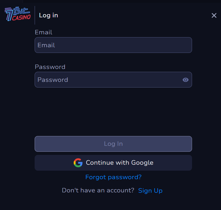 7Bit Casino login screen