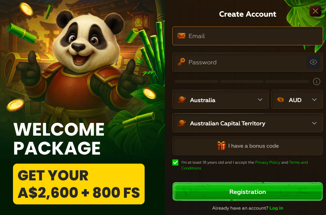 Asino Casino sign up form Australia