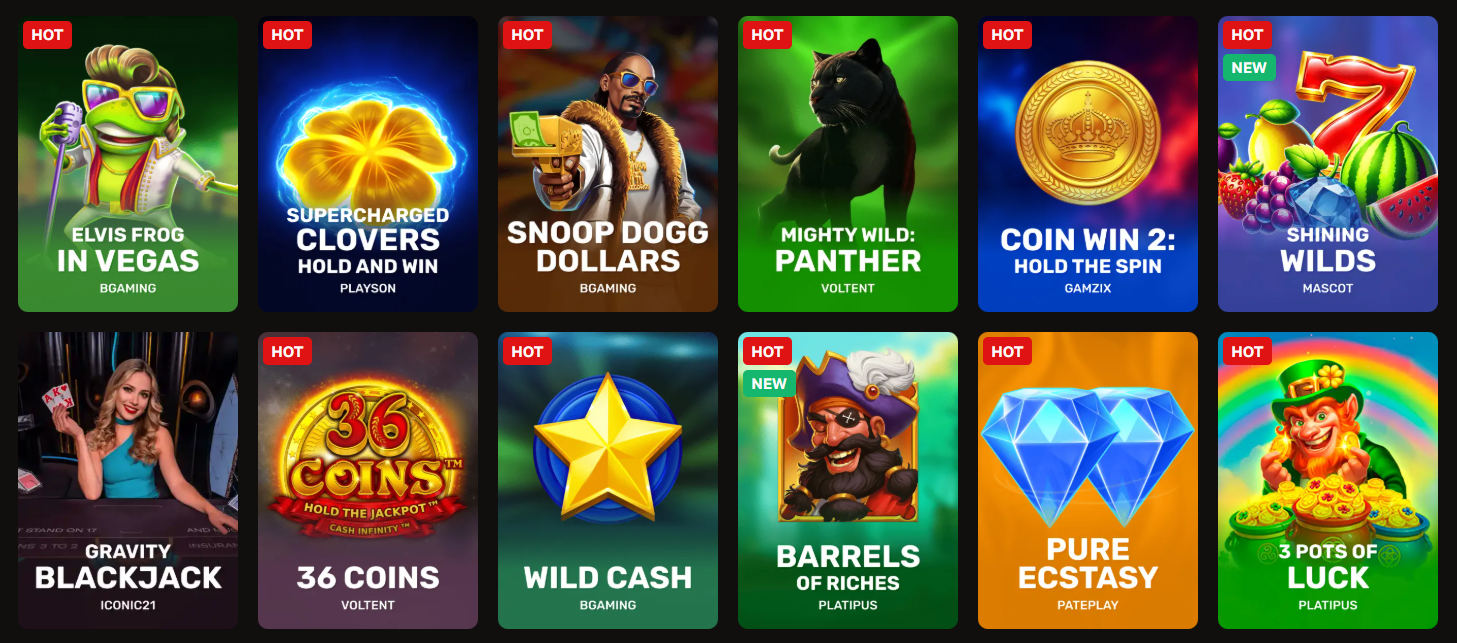 CrownGold Casino slots and games lobby
