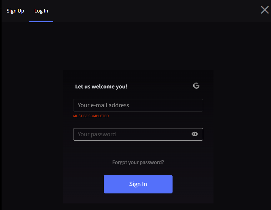 Mirax Casino login page