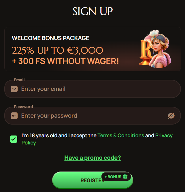 Ritzo Casino sign up form Australia