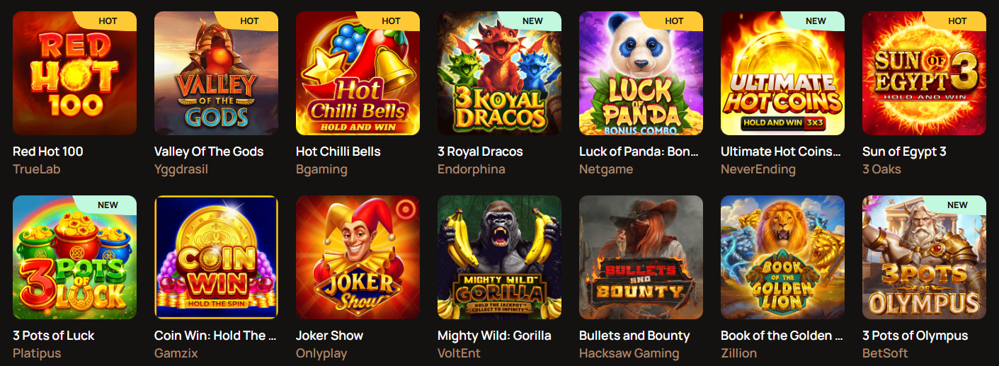 Ritzo Casino games lobby - slots and table games