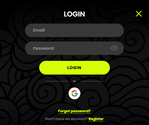Spin Samurai Casino login screen