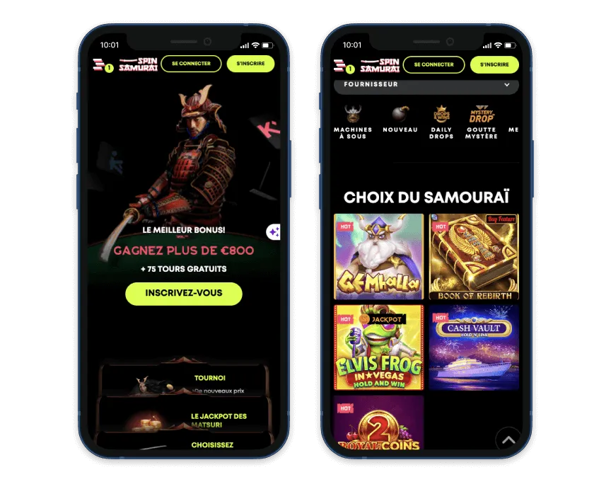Spin Samurai Casino mobile site on iPhone
